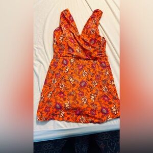 Lands' End Orange Floral One Piece Swimsuit